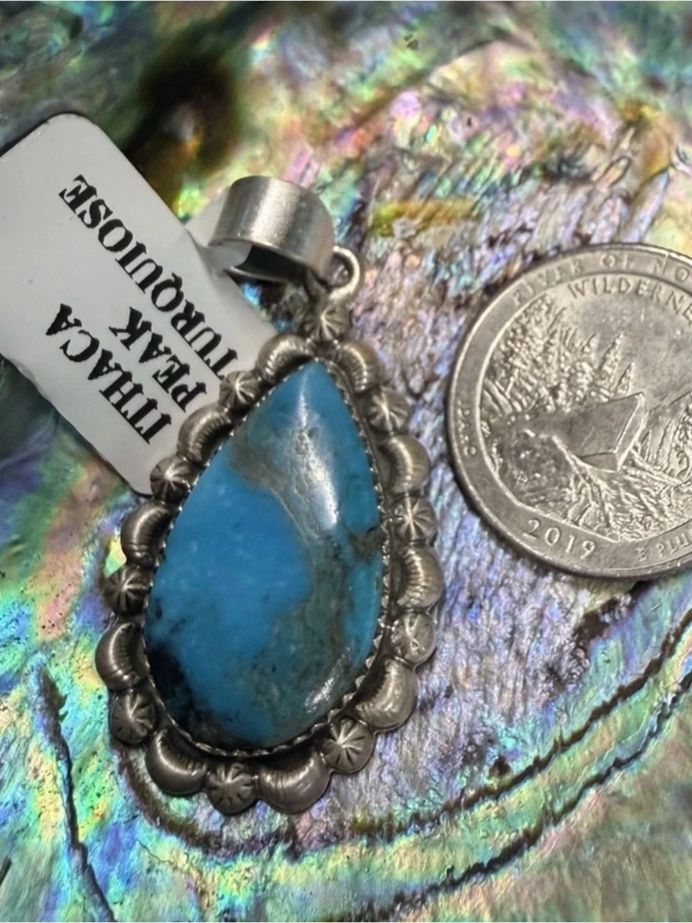 Handmade Turquoise Teardrop Pendant - Silver Setting